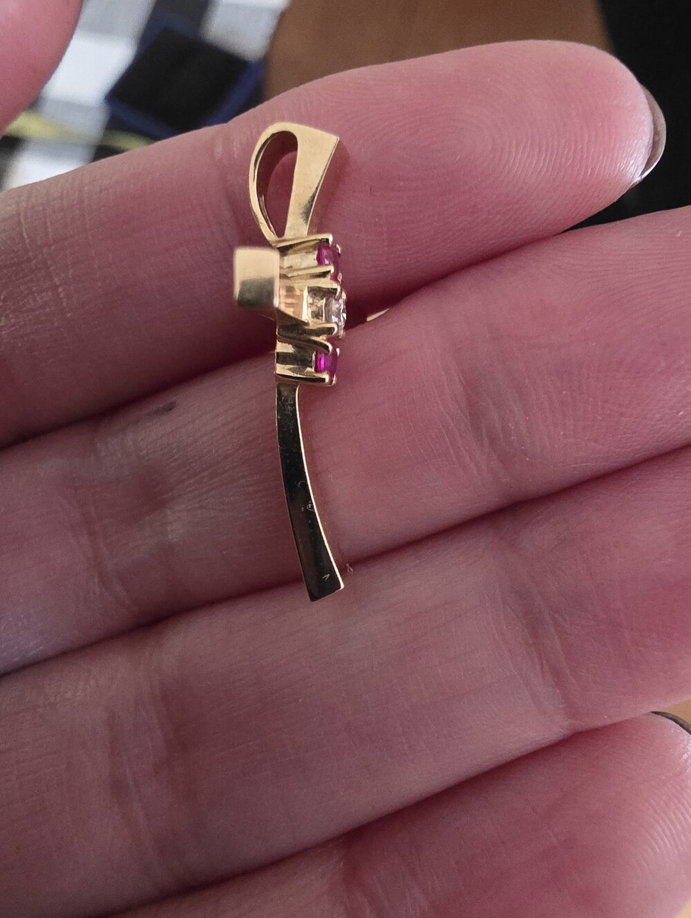 Vintage 14k Solid Gold Diamond And Ruby Cross Pendant - Picture 10 of 15